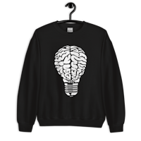 a black sweatshirt with a light bulb on it